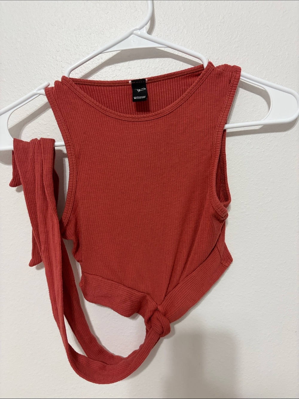 Windsor Ribbed Tie-Front Tank Top - Rust